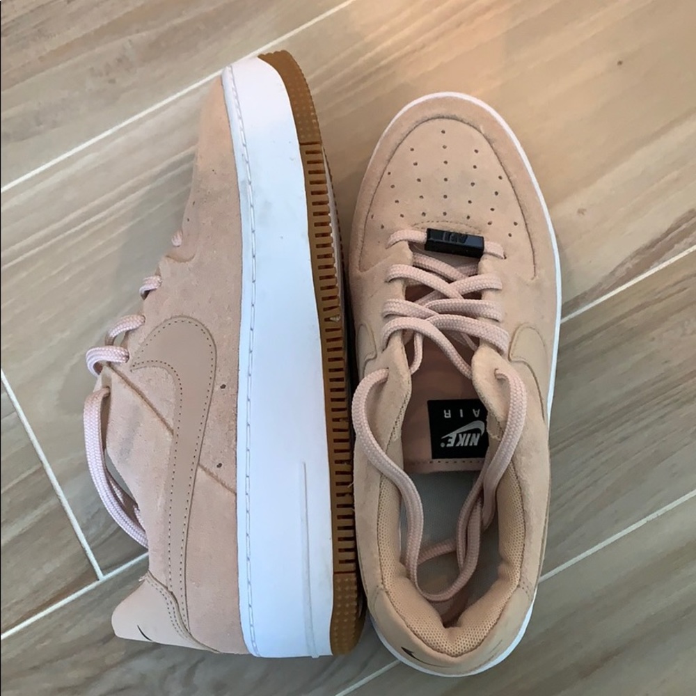 Pink suede Nike Air Force ones